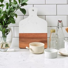 Coloch Marble and Acacia Wood Cutting Board, Charcuterie 13&Prime;L x 8.5&Prime;W, White