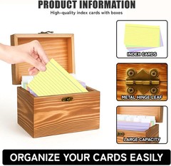 Index Card Holder 3X5, Wooden Origanizer Recipe Box with 100 PCS Flash Ca