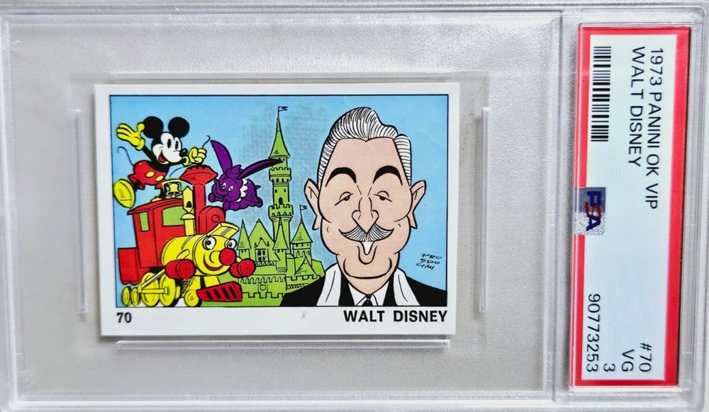 1973 Panini OK VIP #70 Walt Disney / Mickey Mouse Caricature Card PSA 3 VG