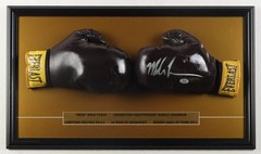 Mike Tyson Signed Pair of (2) Everlast Boxing Gloves Custom Framed Display (PSA)
