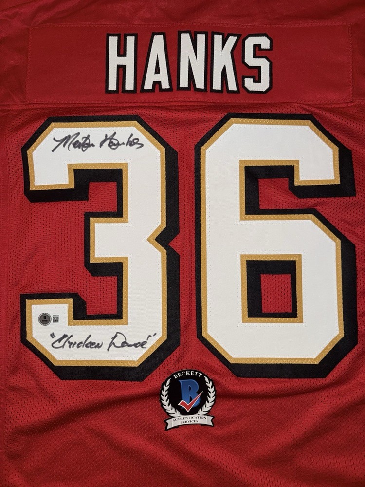 MERTON HANKS SIGNED SF 49ERS JERSEY BECKETT COA 4W294444 « CHICKEN DANCE »