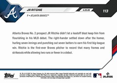 2026 Topps Now JR Ritchie – #113 Rookie Debut – Braves – Instock – FREE SHIPPING