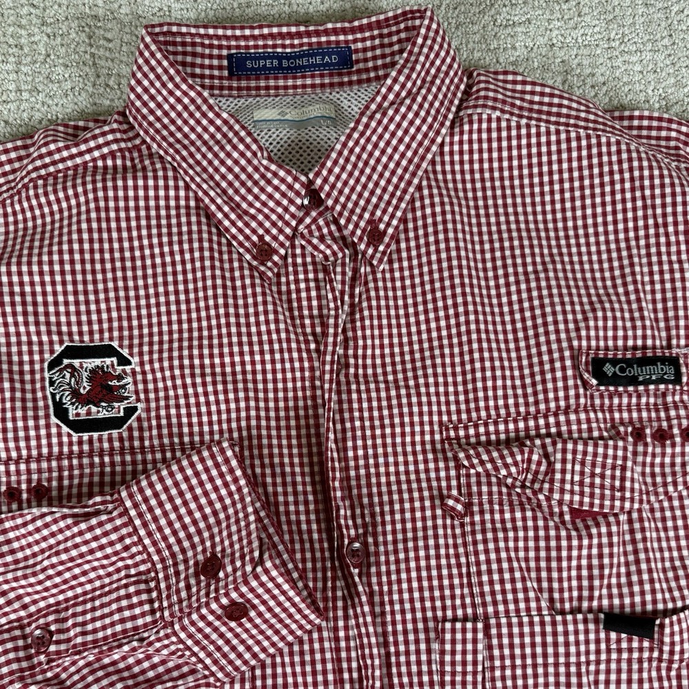Columbia PFG Men&rsquo;s Large Super Bonehead South Carolina Red Check Fishing Shirt
