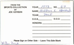-Wilbur Howard- (d.2022) Signed/Autograph/Auto Index Card Houston Astros MLB