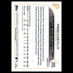 Diego Castillo Rookie #US85 2022 Topps Update Pittsburgh Pirates Baseball Card