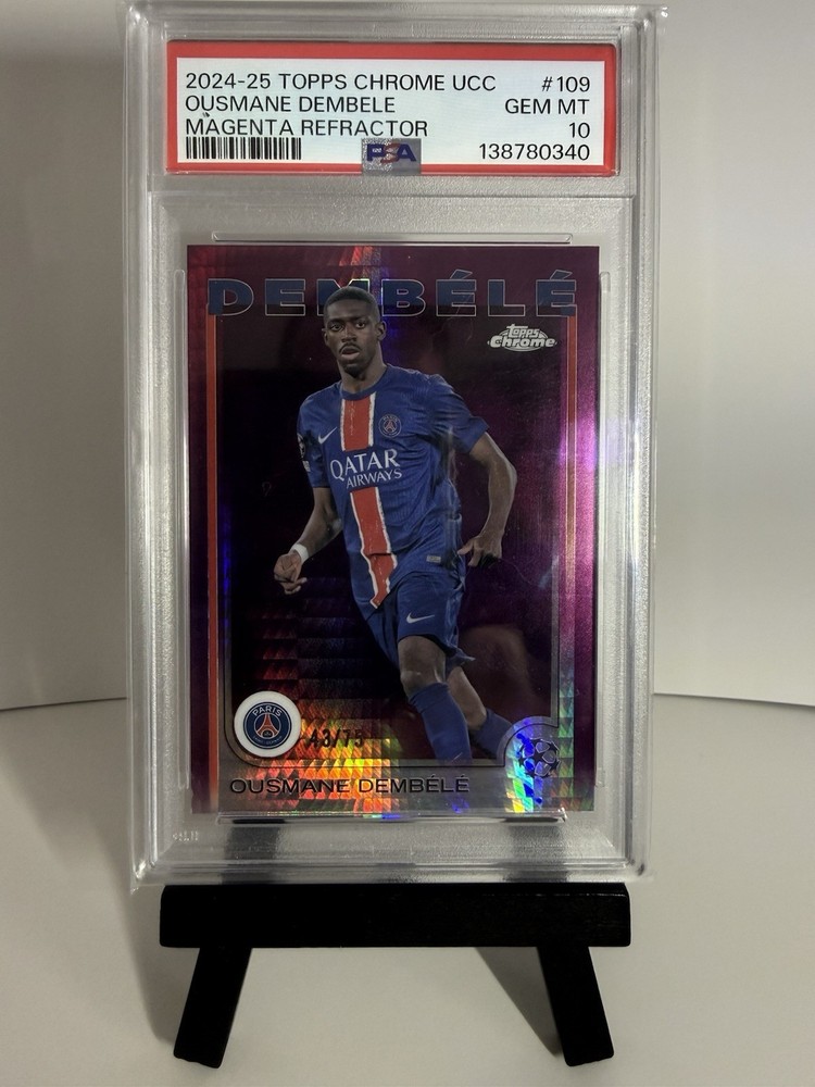 Topps Chrome Soccer Ousmane Dembele PSG Magenta Refractor PSA 10 43/75 Pop 1