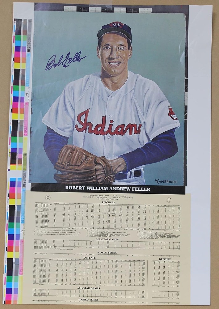 Bob Feller (d. 2010) Signed Autographed Vintage 13×18 Poster : Cleveland Indians
