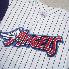 RARE VTG 1997-01 Anaheim Angels Pinstripes Baseball Jersey Majestic USA Made SzM
