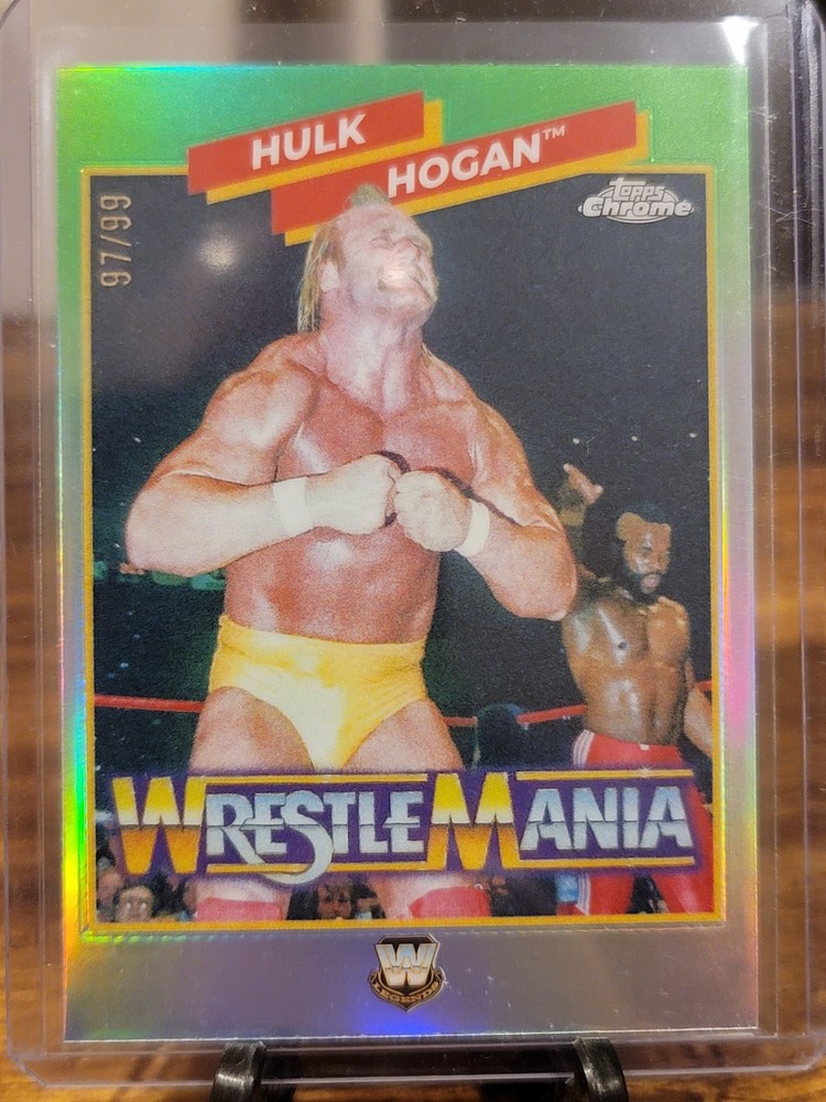 2025 Topps Chrome WWE WrestleMania Recall WM-HH Hulk Hogan Green Refractor /99