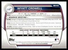 2023 Bowman Draft Baseball Card Wyatt Crowell Los Angeles Dodgers #BD-63 Signed