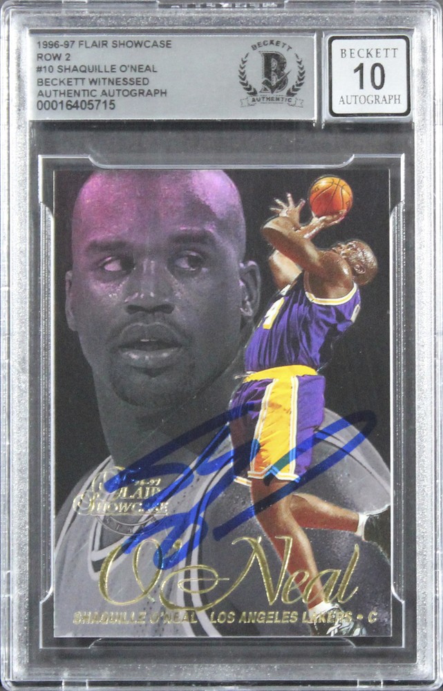 Lakers Shaquille O&rsquo;Neal Signed 1996 Flair Showcase #10 Card Auto 10! BAS Slabbed