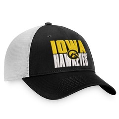 Men&rsquo;s Top of the World Black/White Iowa Hawkeyes Stockpile Trucker Snapback Hat