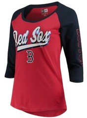 Boston Red Sox New Era Womens Foil 3/4 Sleeve Raglan Red and Navy T-Shirt