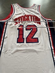 1992 Dream Team #12 John Stockton USA White Navy blue & Red Throwback Jersey L