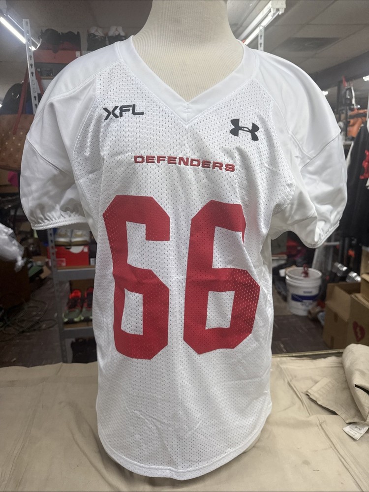 XFL Under Armour Football DC Defenders White Jersey Number 66 XL