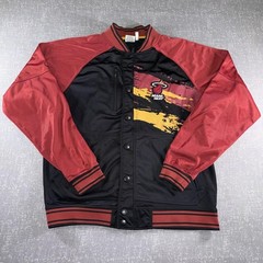 Miami Heat Jacket Mens Large Black Red NBA Basketball Varsity Zipway Snap Button