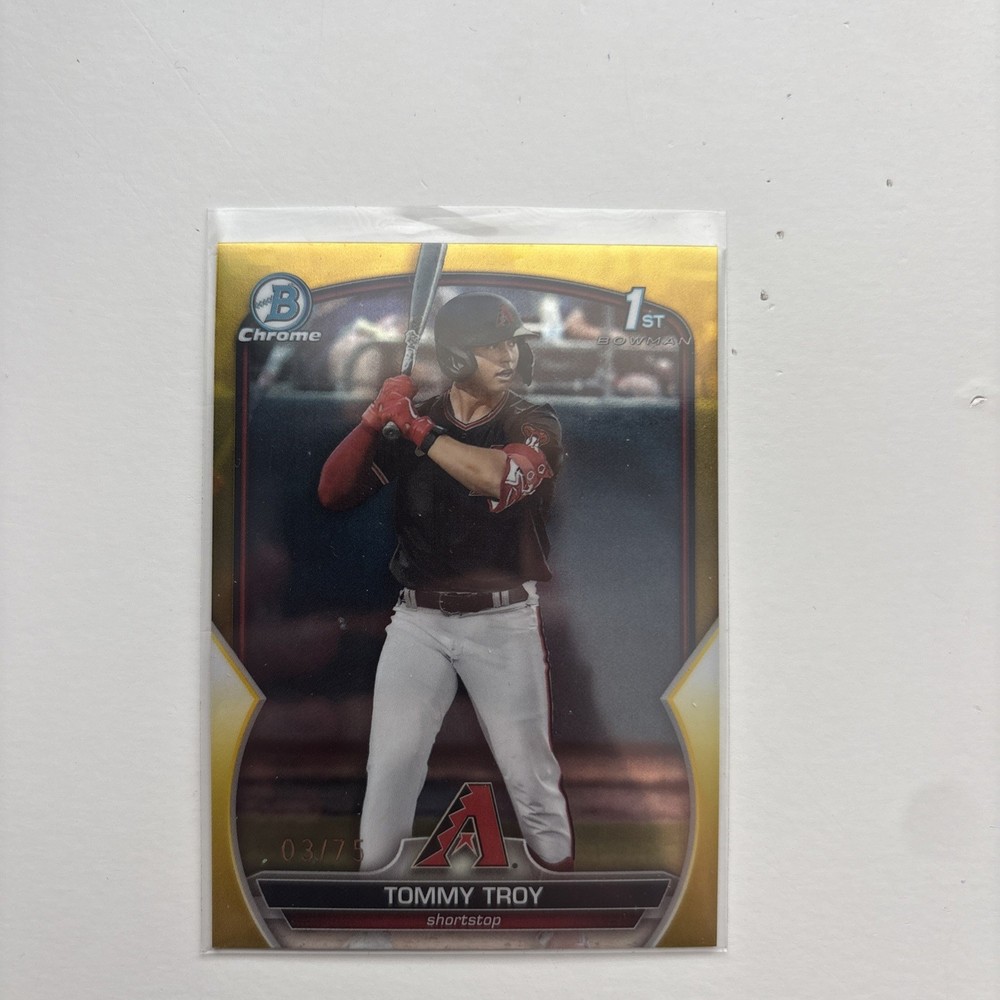 2023 BOWMAN CHROME DRAFT TOMMY TROY 1ST BOWMAN YELLOW REFRACTOR 3/75 #BDC-103