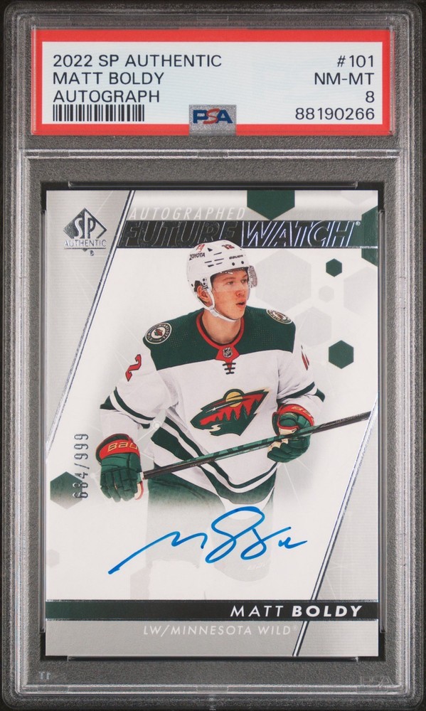 Matt Boldy PSA 8 2022-23 Upper Deck SP Authentic /999 Future Watch RC Auto #101