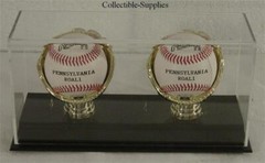 DELUXE ACRYLIC (TWO) DOUBLE BASEBALL with GOLD GLOVES DISPLAY CASE