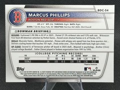 2025 Bowman Chrome Draft RC Marcus Phillips Sky Blue Refractor BDC-54 Red Sox