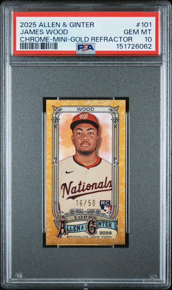 2025 ALLEN & GINTER CHROME-MINI-GOLD REFRACTOR #101 JAMES WOOD 16/50 PSA 10