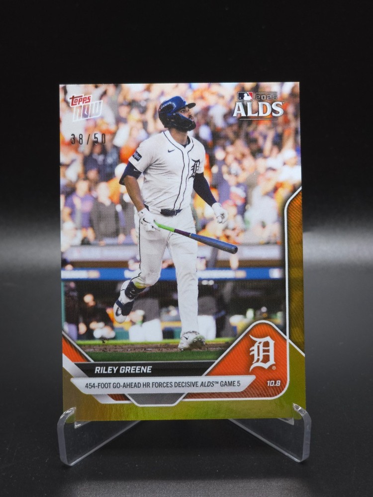 454 FOOT ALDS HOMER! Riley Greene 2025 Topps Now Detroit Tigers Gold Foil #38/50