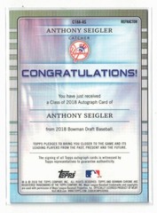 2018 Bowman Draft Class REFRACTOR RC AUTO Anthony Seigler! Rookie Autograph /250
