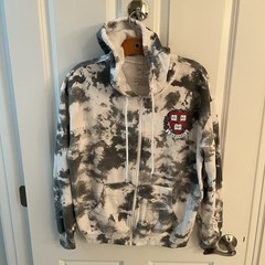 Harvard Crimson Women Medium M SweatShirt Full Zip White Gray Grey SS Zoe + Liv