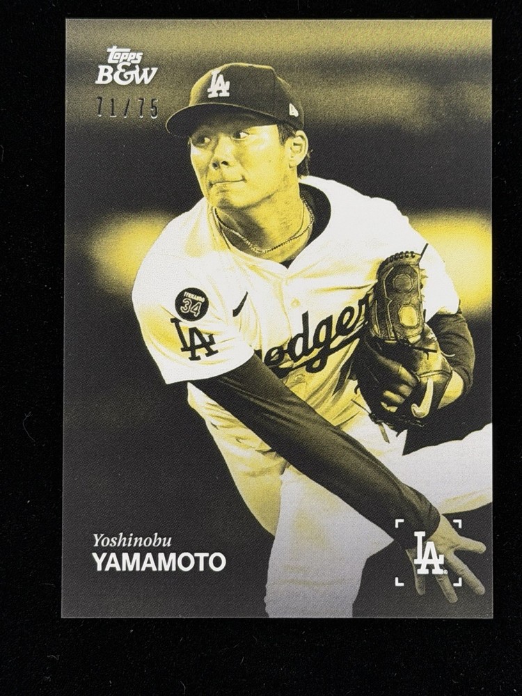 2025 Topps Black & White #063 Yoshinobu Yamamoto YELLOW 71/75 LA Dodgers