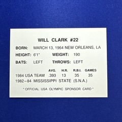 Will Clark ~ 1984 USA Olympic Sponsor Card #22
