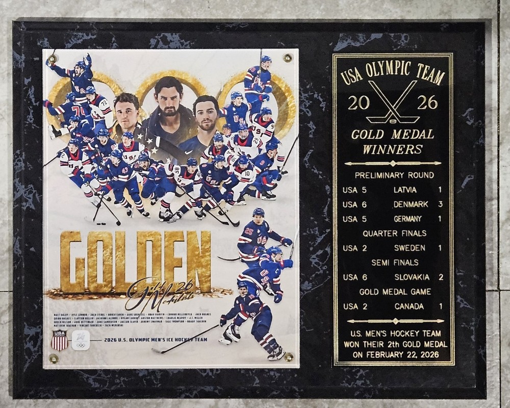 2026 U.S. MENS HOCKEY TEAM OLYMPIC GOLD MEDAL CHAMPIONS 12X15 PLAQUE