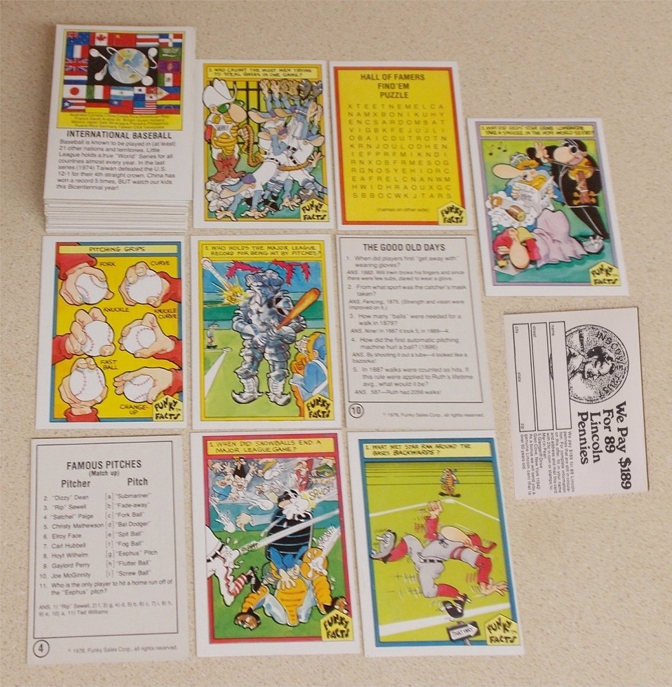 VINTAGE 1976 FUNKY FACTS MLB BASEBALL TRADING CARD SET some interesting trivia