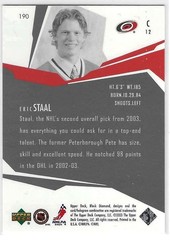 2003-04 BLACK DIAMOND ERIC STAAL #190 ROOKIE GEMS CARD QUAD DIAMOND
