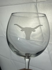 Pair Of 2 Texas Longhorns Stemmed Wine Glass Large Mouth Clear Frosted Logo EXC!