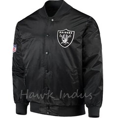 NFL Oakland Raiders Black Varsity Jacket Back Patch Vintage Style Bomber Jacket
