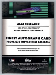 2026 Topps Finest Baseball Alex Freeland Blue Refractor On Card Auto /199 Rookie