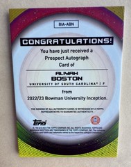 2022-23 Bowman Inception ALIYAH BOSTON RC AUTO /50 + 3! Highest WNBA $$$ In 2026