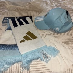 NEW adidas Argentina AFA Soccer Cap & Scarf Argentina Light Blue World Cup Set!!
