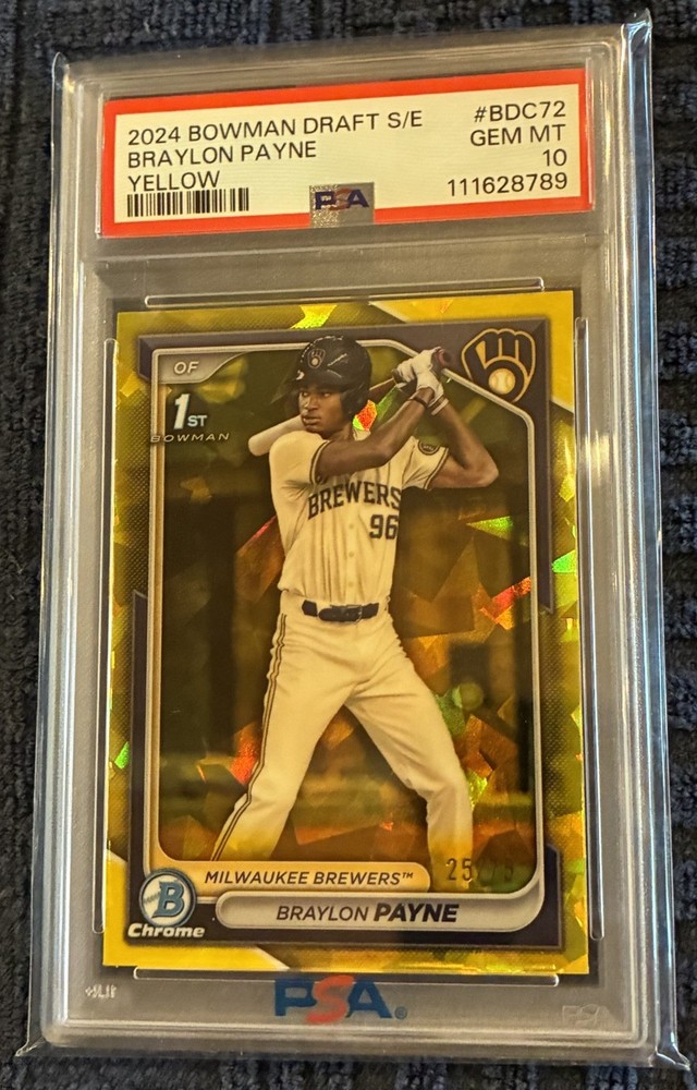BRAYLON PAYNE 2024 BOWMAN DRAFT SAPPHIRE YELLOW /75 #BDC72 PSA 10!
