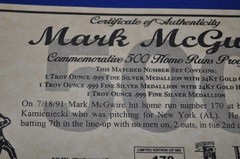 Mark McGwire Highland Mint .999 Fine Silver 24K Gold Baseball Coin set of 3 COA