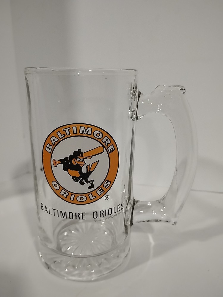 Vintage MLB 1988 Baltimore Orioles Clear Stein Glass Mug (5 3/4” Tall)