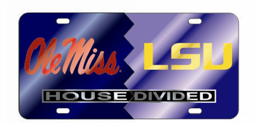 OLE MISS REBELS LSU TIGERS HOUSE DIVIDED MIRROR LICENSE PLATE CAR TAG UNIVERSITY