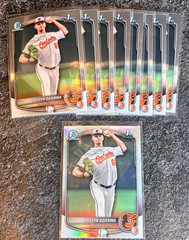 Lot (9) 2025 Bowman Draft Joseph Dzierwa 1st REFRACTOR Chrome BDC-186 Orioles