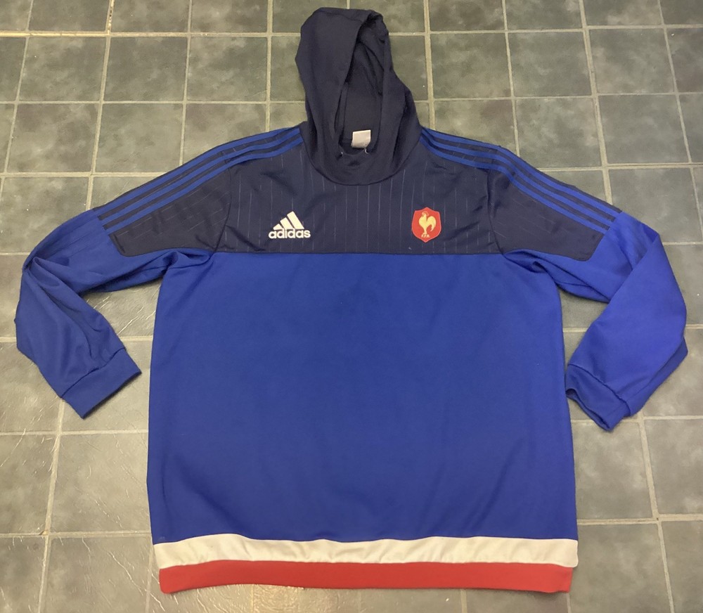 France 2015 Rugby Hoodie Adidas Blue Training Mens 2XL in VGC