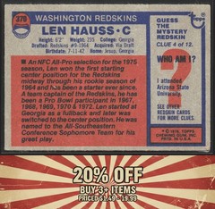 1976 Topps #370 Len Hauss Washington Redskins