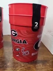 SET OF 4 GEORGIA BULLDOGS PLASTIC CUPS-STURDY 4&Prime; DIAMETER, 4.75&Prime; TALL