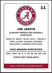2023 Jim Jarvis Future Stars NCAA Rookie Card #11 Alabama Crimson Tide Baseball