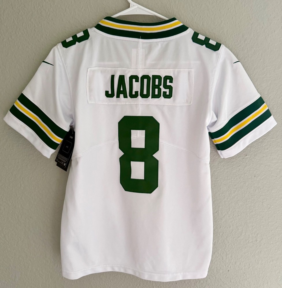 NEW YOUTH X-LARGE Green Bay Packers Josh Jacobs #8 White Stitched XL Jersey KIDS