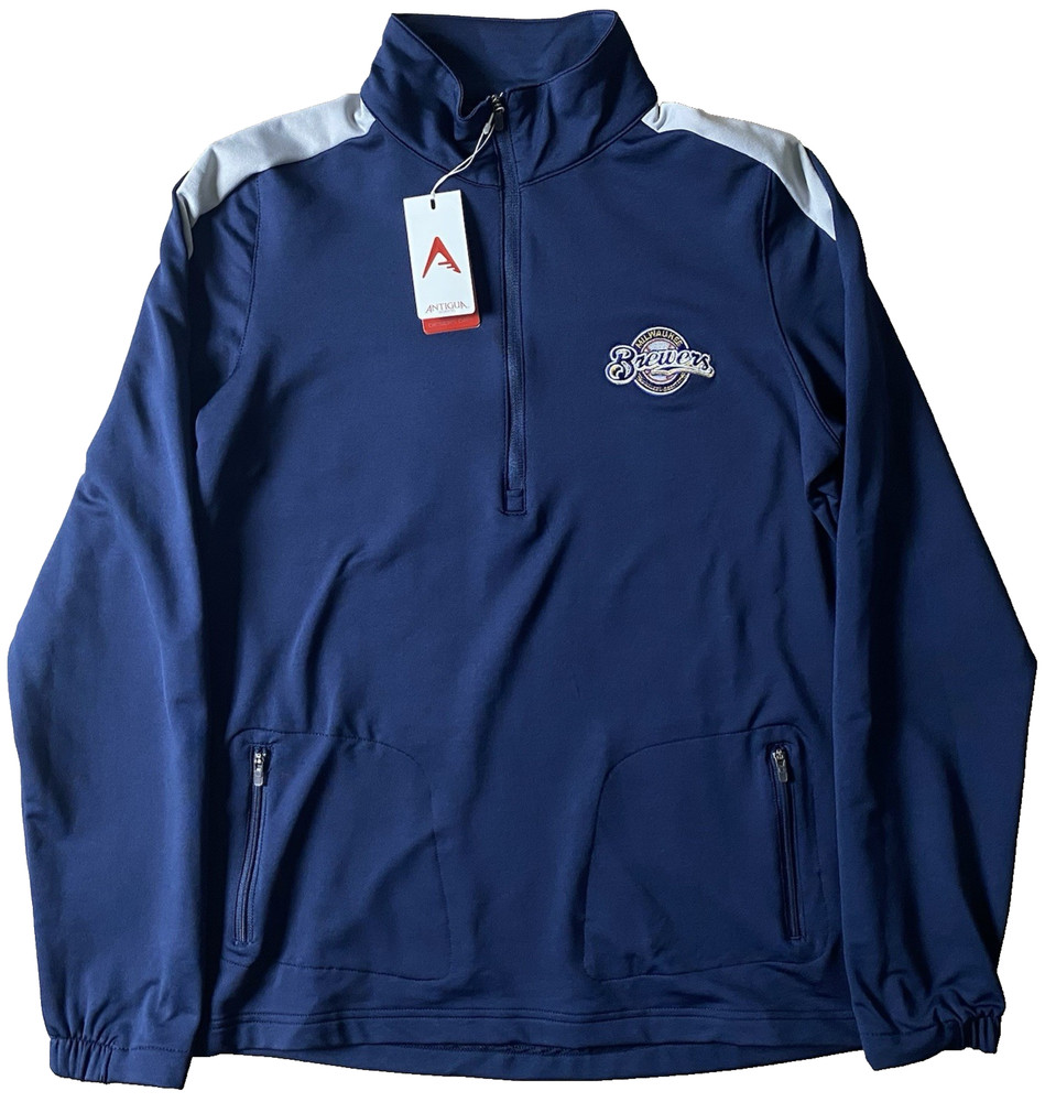 Antigua M Medium Genuine MLB Succeed Desert Dry Milwaukee Brewers Navy Women