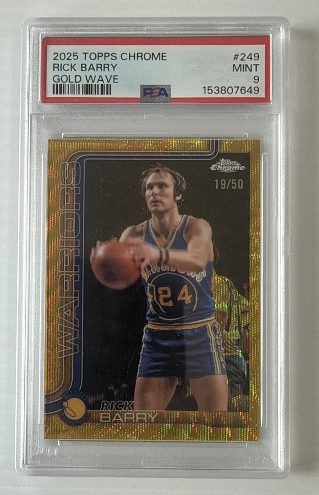 2025-26 Topps Chrome Rick Barry Gold Wave Refractor /50 PSA 9 MINT